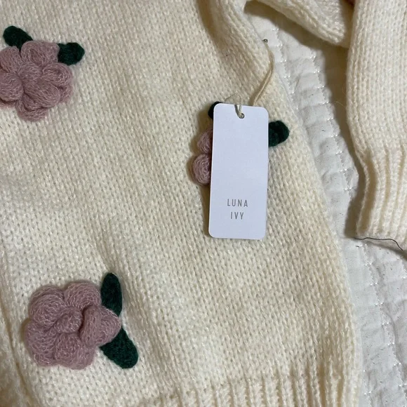 NWT Floral Embroidered Cardigan | Cream and Purple - Picture 4 of 12